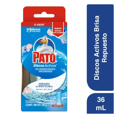 Limpiador Baños Pato Discos Activos Brisa de Mar Repuesto - 36 ml