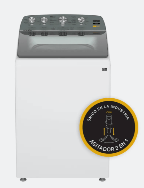 Lavadora automática Whirlpool 8MWTW2654WRM 26kg, agitador 2 en 1 , 12 ciclos de lavado