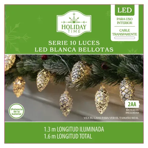 Luces LED Holiday Time con bellota blanco cálido y batería incluida Navidad serie de 10 luces