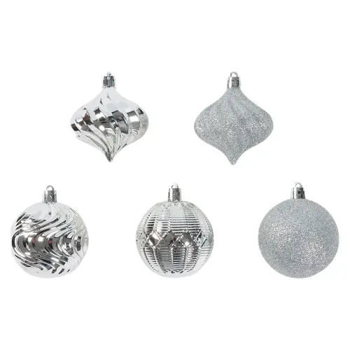 Set Holiday Time de 30 esferas con diferentes texturas plata Navidad - 6 cm