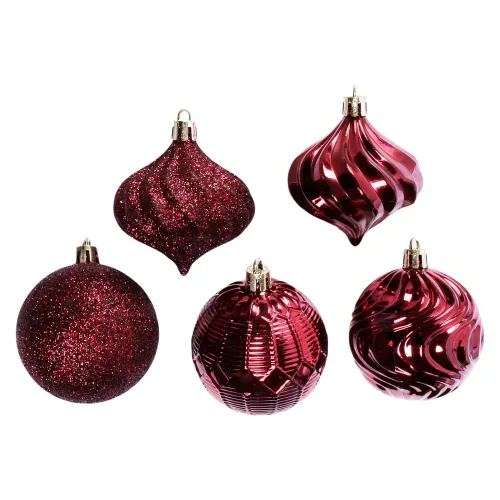 Esferas Holiday Time con diferentes texturas color Burgundy para Navidad 6 cm - 30 Pzas