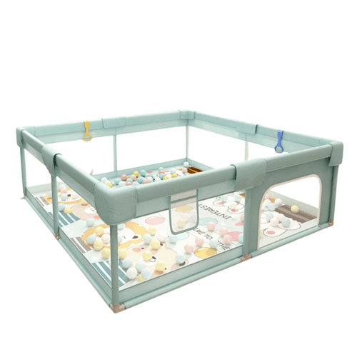 Corral juegos para bebés con malla de seguridad puerta con cremallera incluye accesorios 180×200 verde