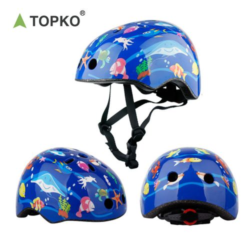 Casco TOPKO de seguridad Infantil para bicicleta scooter y patines talla S mundo marino azul