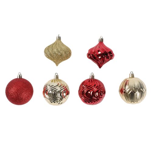 Esferas Holiday Time con diferentes texturas en dorado y rojo Navidad 6 cm - 30 Pzas
