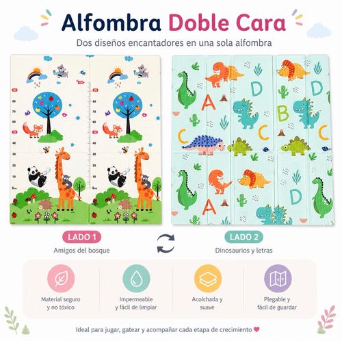 Alfombra de juego reversible y plagable diseño de jirafa y dinosaurio 178 x 117 cm