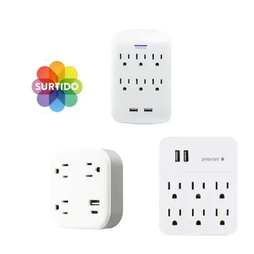 Protector De Picos General Electric 6 Tomas + 2 puertos Usb para Pared - blanco