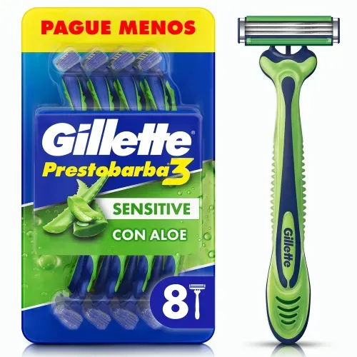 Máquina Afeitar Gillette Prestobarba3 Sensitive Aloe Piel Sensible - 8 Uds