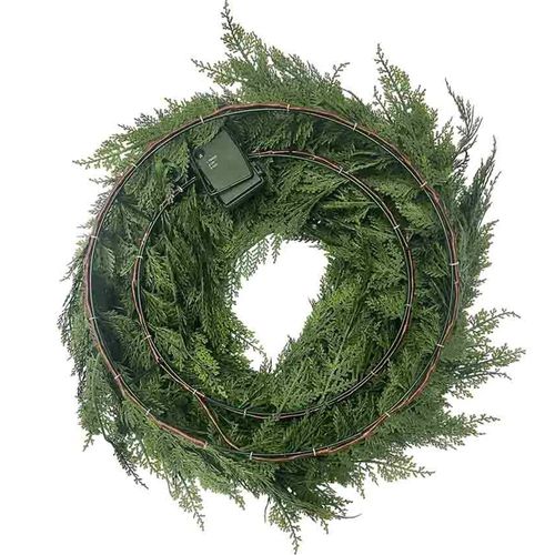 Corona Holiday Time de ciprés con LED blanco cálido Navidad - 60 cm