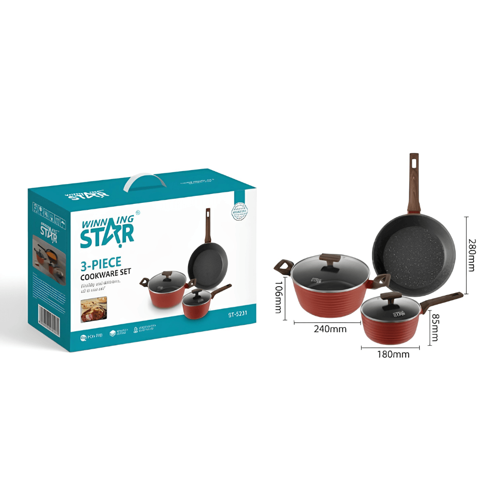 Set de Ollas Winning Star ST-5231 Aluminio 3 Piezas Rojo