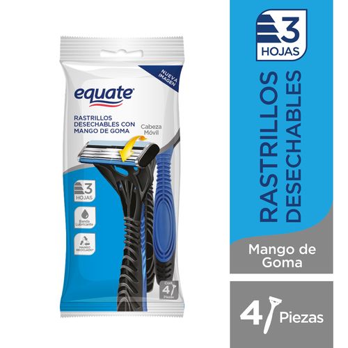 Rasuradoras Desechables Equate 3 Hojas Mango Ergonómico De Goma - 4Pzas