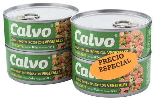4 Pack Atún En Trozos Con Vegetales Calvo -568gr