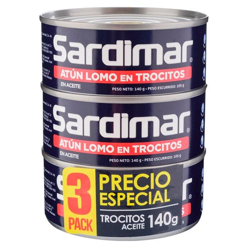 3Pack Atún Sardimar Lomo En Trocitos - 140gr