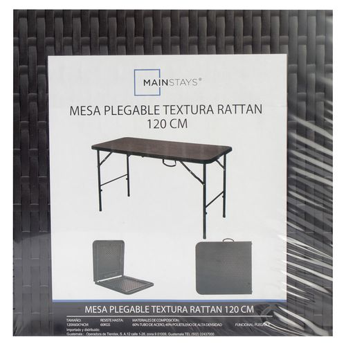 Mesa Mainstays Plegable Plastica Imitacion Rattan - 120cm