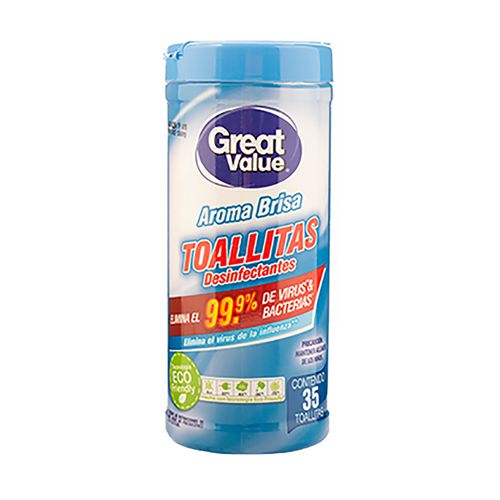 Toalla Desinfectante Great Value Brisa - 35 Toallitas
