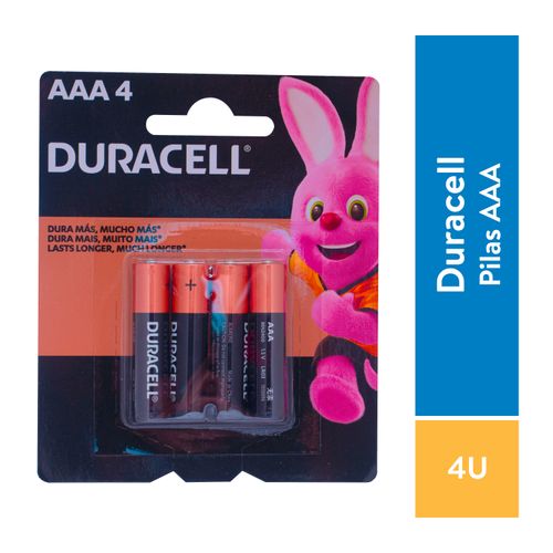 Batería Duracell Alcalina AAA - 4 Unidades