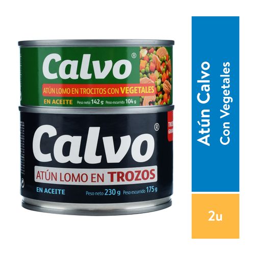 Atún Calvo trozos en aceite más atún Calvo vegetales en aceite 2 pack - 372 g