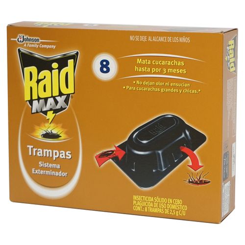 Sistema Exterminador Raid® Max®, Trampas Para Cucarachas 8 Piezas 16 G/12
