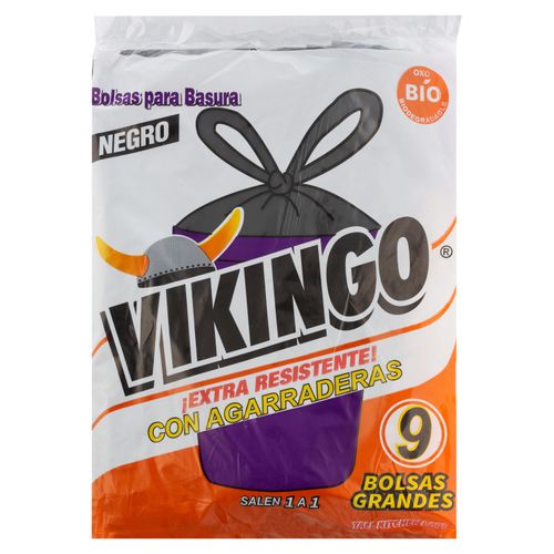 Bolsa para basura Vikingo negra con agarradera tamaño grande - 9 uds