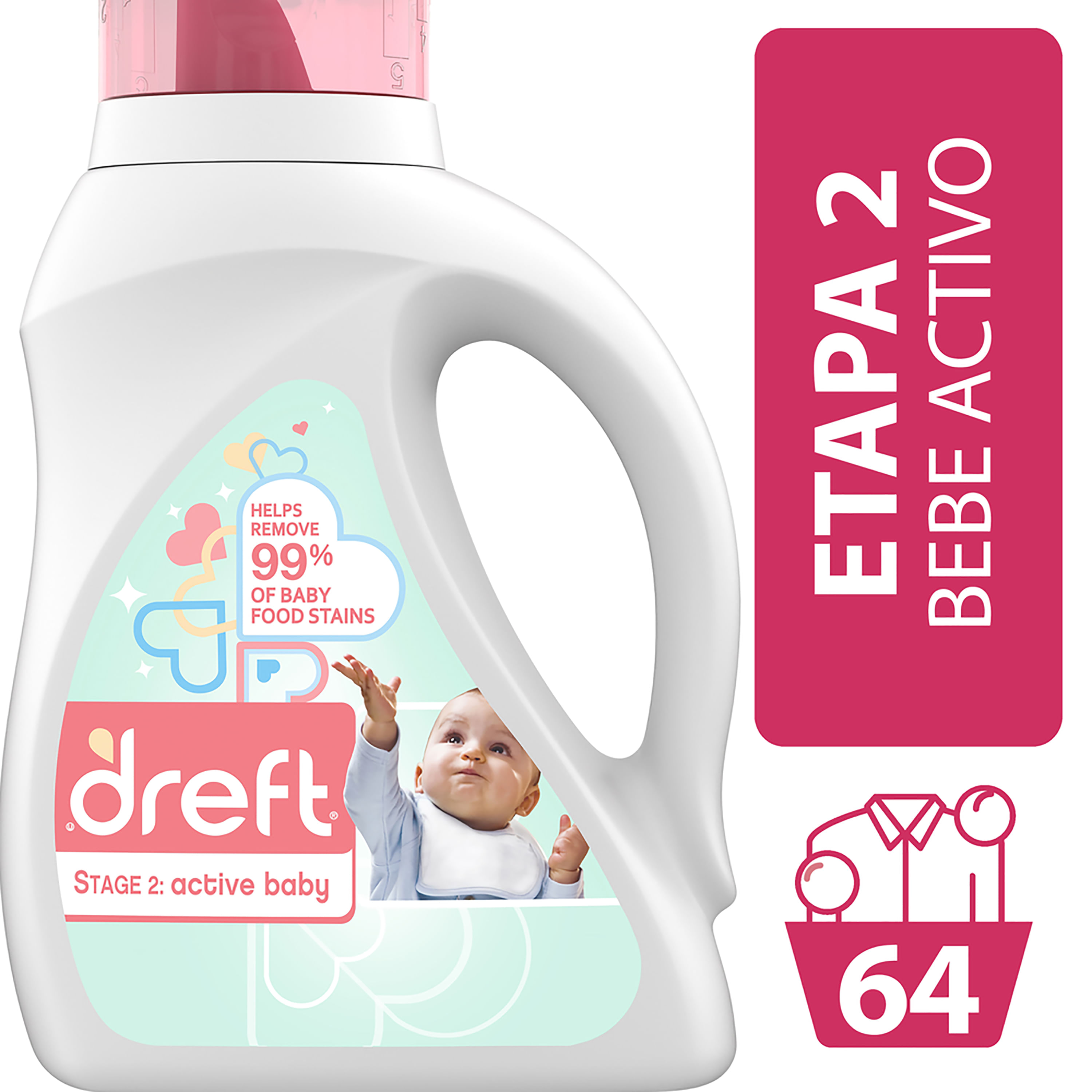 Dreft Stage 2: Detergente De Lavandería Active Baby Está Especialmente  Pensando En El Desarrollo De Su Bebé. Es Por Eso Que Ayuda A Eliminar El  99% De
