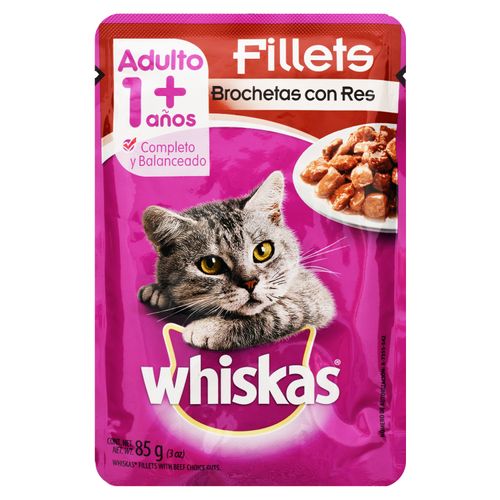 Pouch Whiskas Brochetas Con Res - 85gr