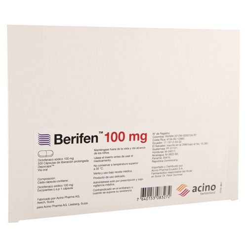 Berifen 100 Mg, Precio indicado por unidad