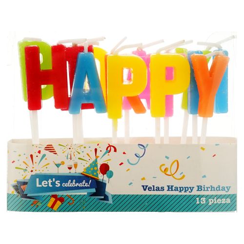 Pack 13 Velas Letras Happy Birthday