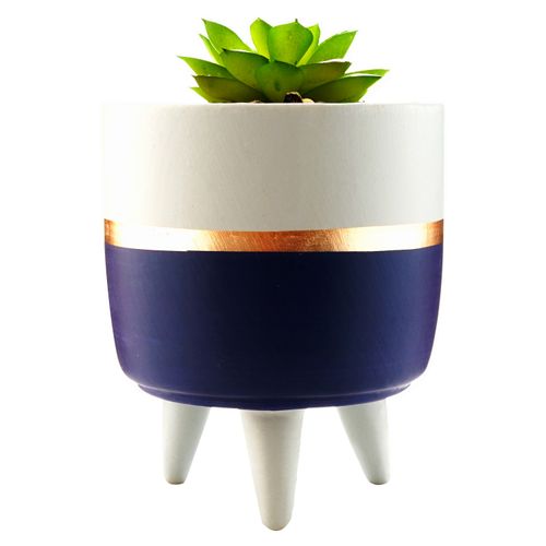Mgs Macetera Con Planta Azul Con Dorado