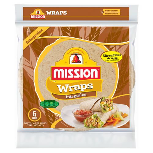 Tortillas de trigo Mission wrap integrales, 6 uds - 427 g