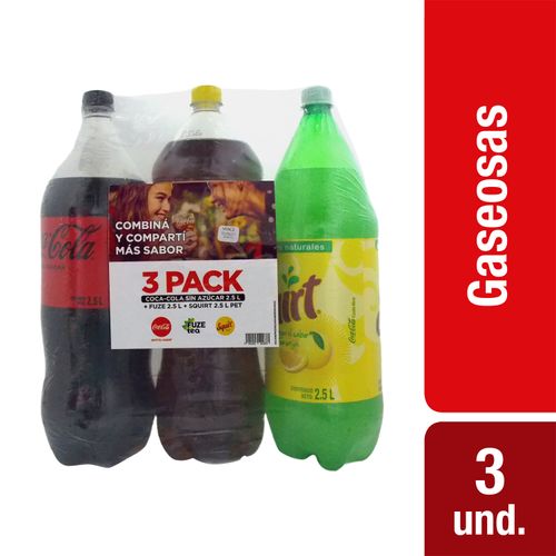 3 Pack Refresco Carbonatado Coca-Cola, Fuze Tea, Squirt -2500ml