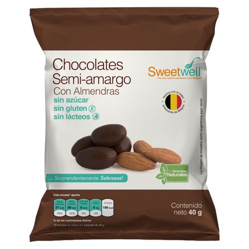 Chocolate Sweetwell semiamargo con almendras libre de gluten y azúcar - 40 g