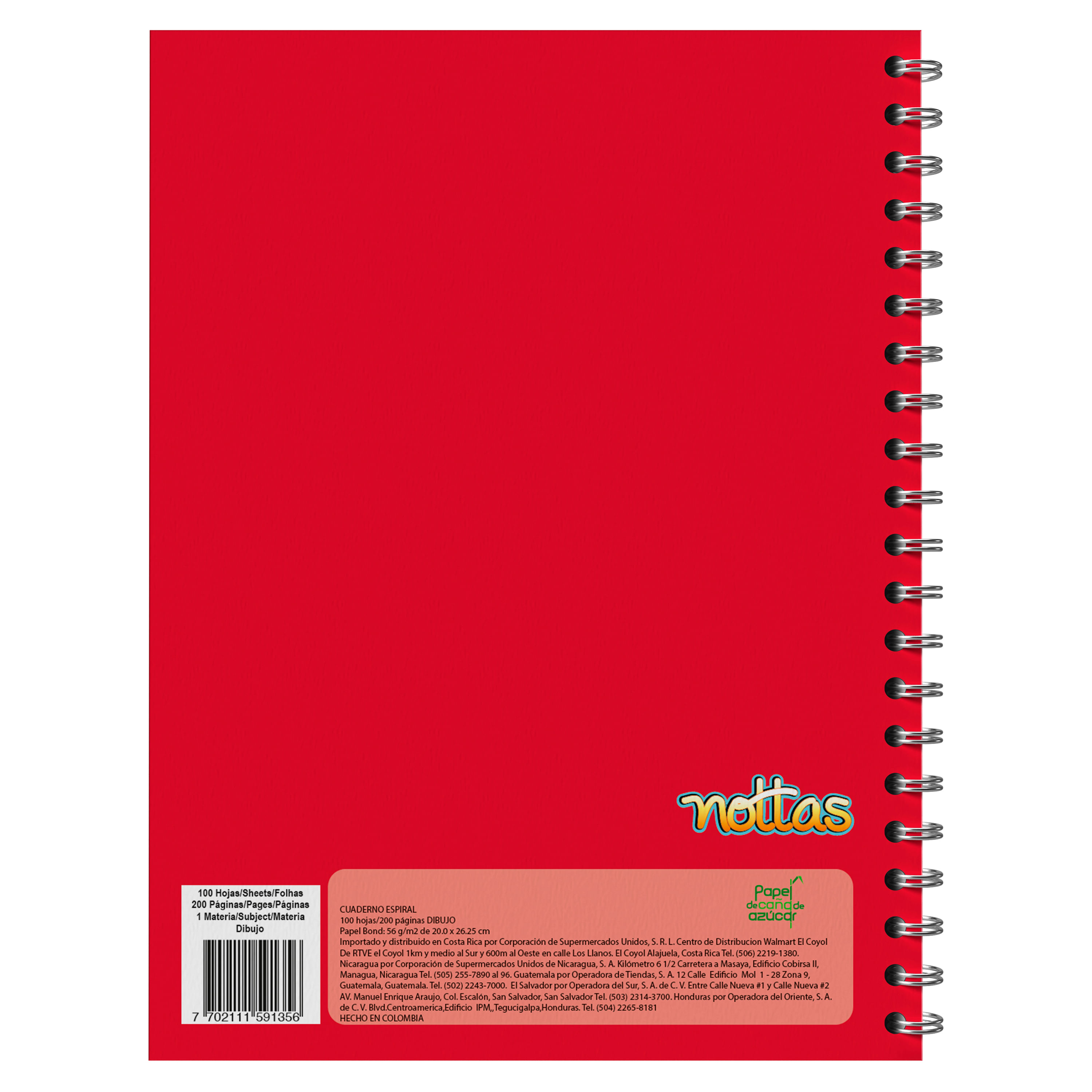 Cuaderno Espiral 100 Hojas Dibujo Solidos - Rojo