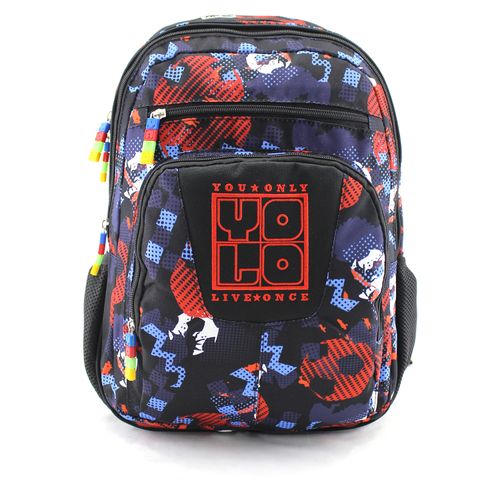 Mochila Yolo Malla Lateral Estampado Negro