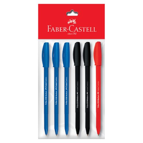 Boligrafo Faber Castell Medio 030 (3 Azul, 2 Negro, 1 Rojo) Blister 6 Unidades