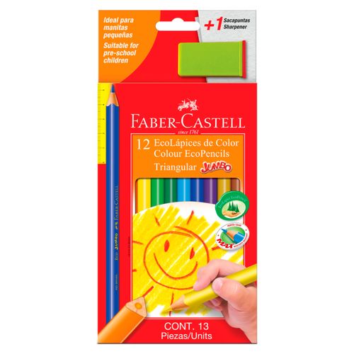 Lapices de Colores Faber Castell Ecolapices Ideal para Manitas Pequeñas - 12 unidades