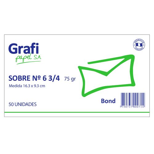 Sobre Correspondencia Grafipapel Color Blanco # 6 3/4 Paquete 50 Unidades