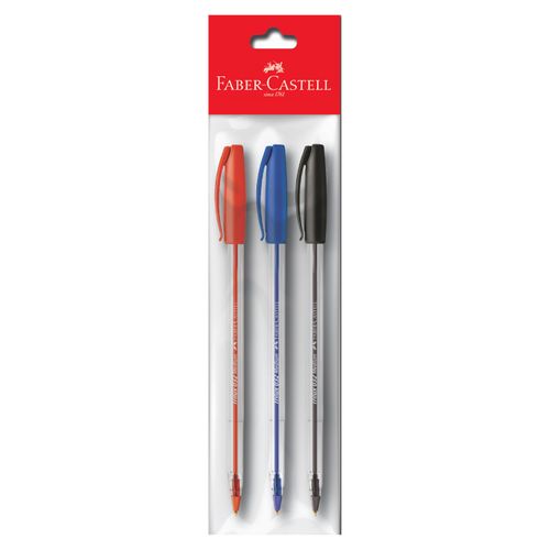 Boligrafo Faber Castell Medio 032 (Azul,Negro,Rojo) Blister 3 Unidades