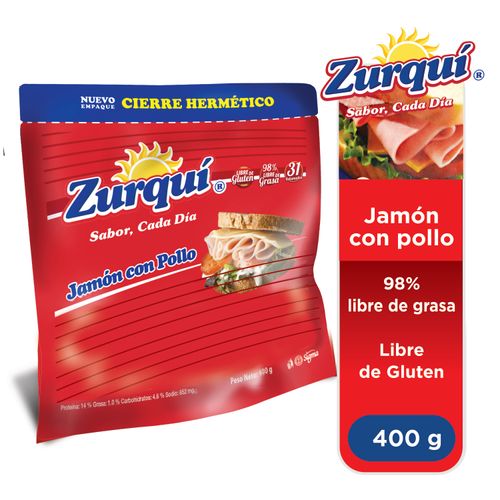 Jamón Con Pollo Zurguí , Libre De Glúten Zipack - 400g