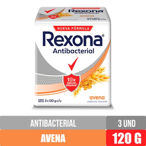 3 Pack Jabón En Barra Rexona Antibacterial Avena -240gr
