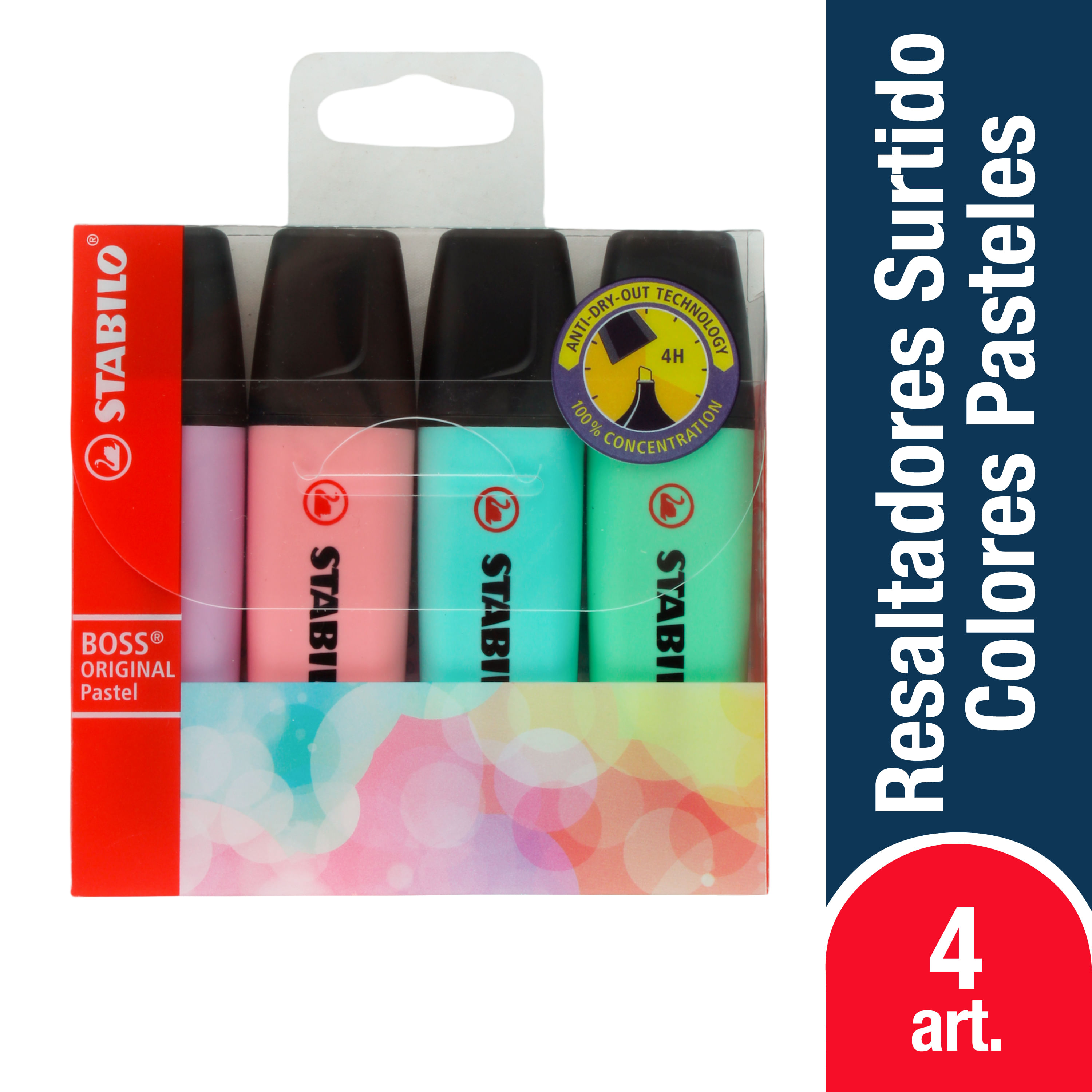  Resaltador STABILO Boss Original Pastel - Blister de 4 colores  surtidos : Productos de Oficina