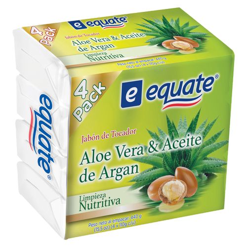 Jabón de tocador Equate aloe vera y aceite de argán 4 pack - 440 g