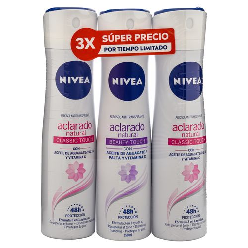 3 Pack Desodorante Nivea Spray Aclarado -450 ml