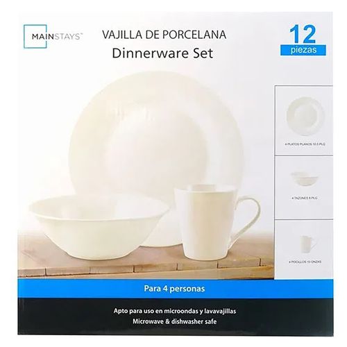 Vajilla De 12Pc Porcelana Blanca Mainsta