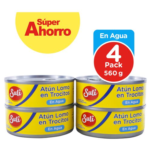 4 Pack Atún Suli Trocitos En Agua -560Gr