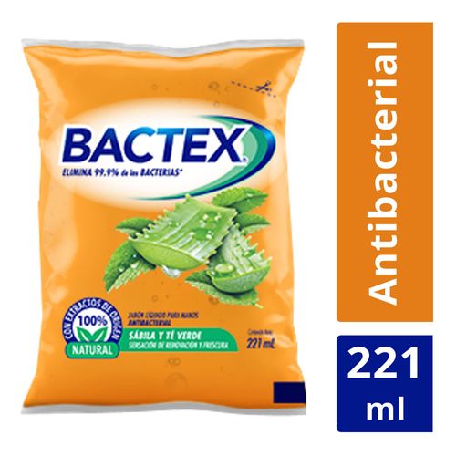 Jabón Líquido Antibacterial Bactex Sábila Sachet 221 ml