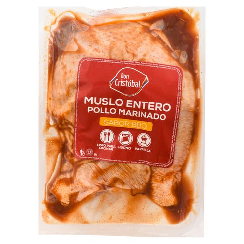 Muslo De Pollo Entero Marinado BBQ Don Cristobal, Empacado, Precio indicado por Kilo