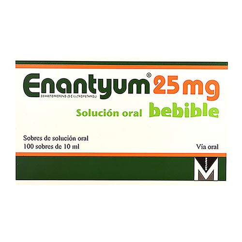 Enantyum 25 mg caja 100 sobres bebibles de 10 ml cada uno - Precio indicado por sobre