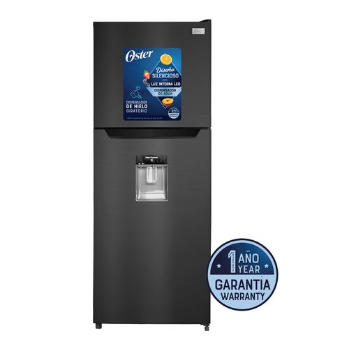 Refrigerador No Frost Oster 12 Pies Cubicos Color Black Inox Con Luz Interna Led Y Dispensador De Hielo Twist