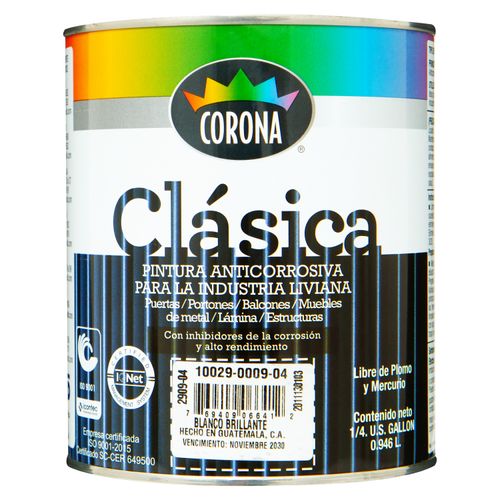 Pintura Corona Clásico Color Blanco Brillante Anticorrosivo -946ml