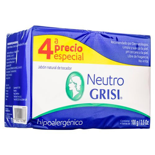 Jabón Grisi de tocador neutro hipoalergénico 4 pack - 600 g