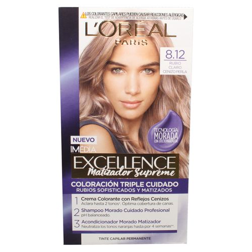 Tinte para el cabello Permanente L'Oréal Paris Excellence Matizador Supreme Tono 8.12 rubio claro cenizo perla